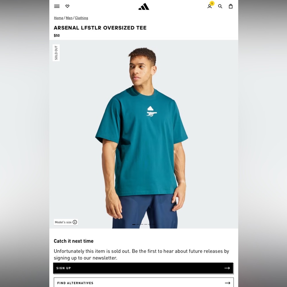 ADIDAS - ARSENAL LFSTLR OVERSIZED TEE - SIZE XL